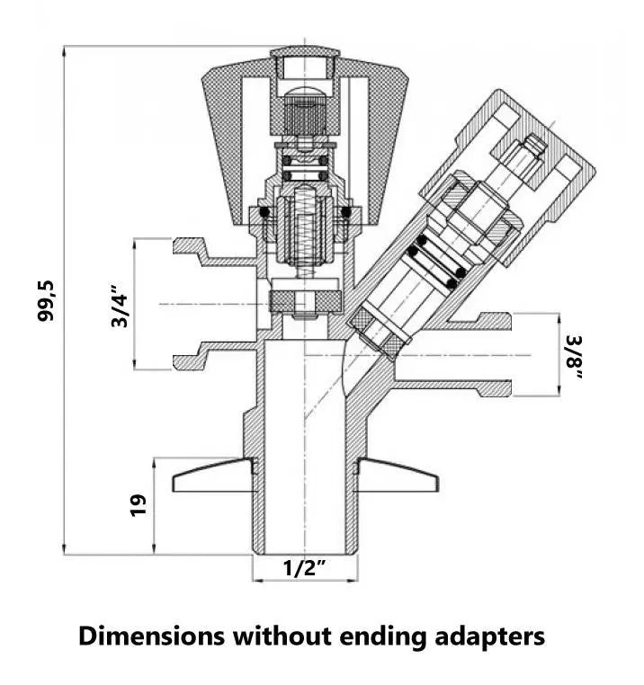 1/2x3/4 Inch x M10 Tap Outlet Connection Valve Chrome - Screw Valves