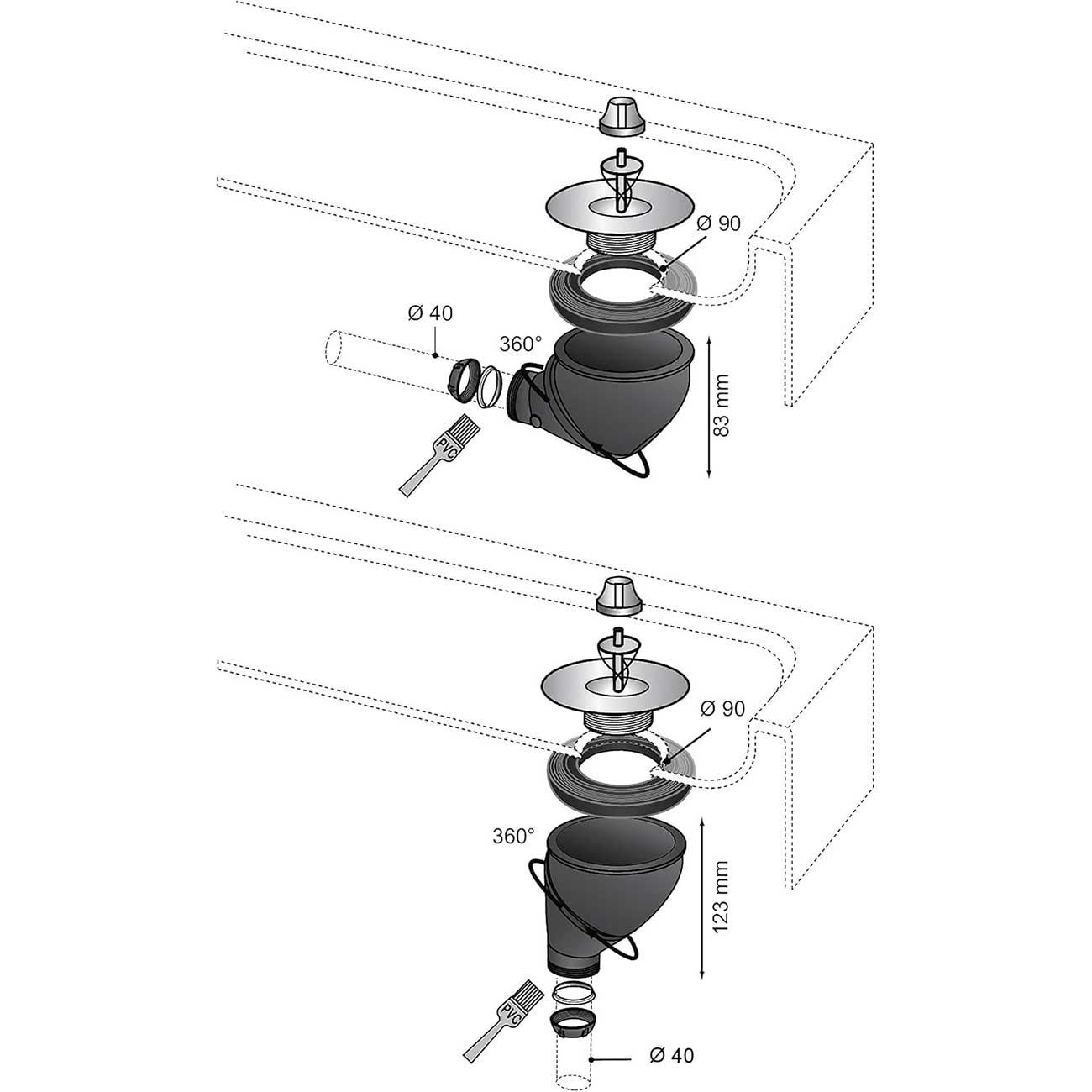 Multi Directional Shower Waste Drain 90mm 360 Degree Wirquin James