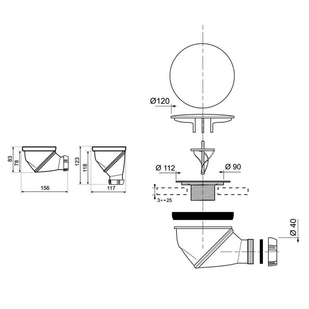 Multi Directional Shower Waste Drain 90mm With Cap Cover - Shower Drain