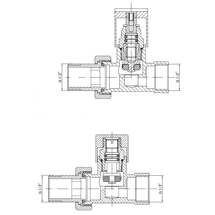 straight radiator valves set dimensions