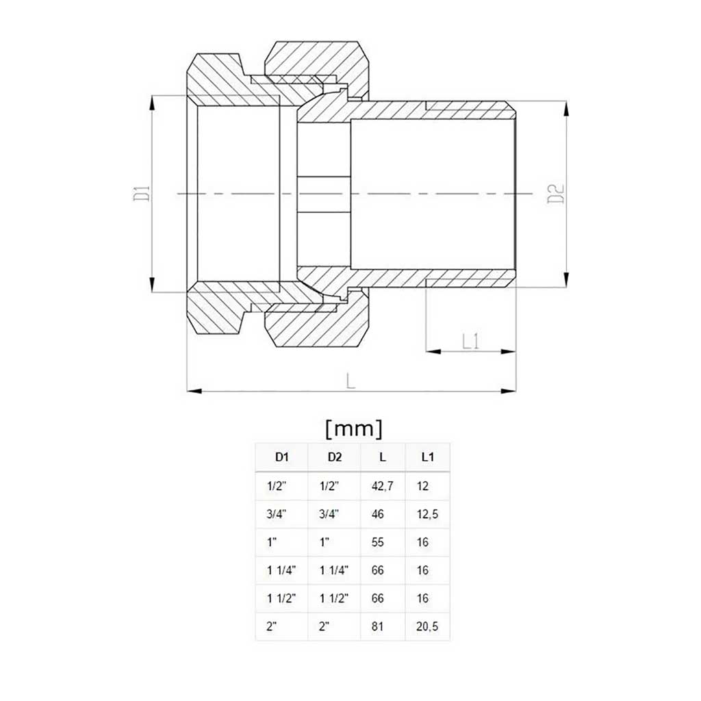 1/2 3/4 1 Inch Threaded Pipe Union Fittings Female x Male Threaded Joints, 445a, 445b, 445c