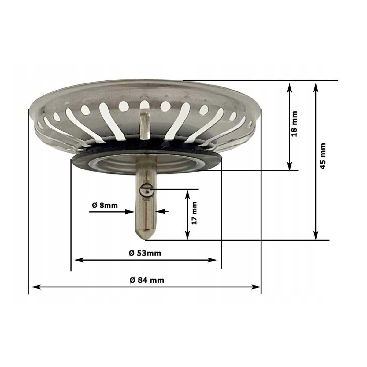 83mm Kitchen Drain Sink Waste Basket Strainer Plug Metal