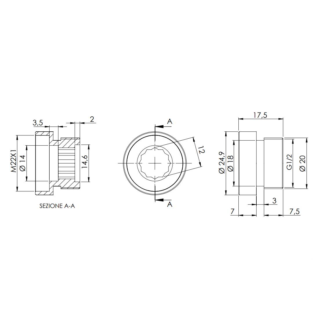 22mm Female x 1/2 Inch Male Adaptor Reduction Tap Joiner