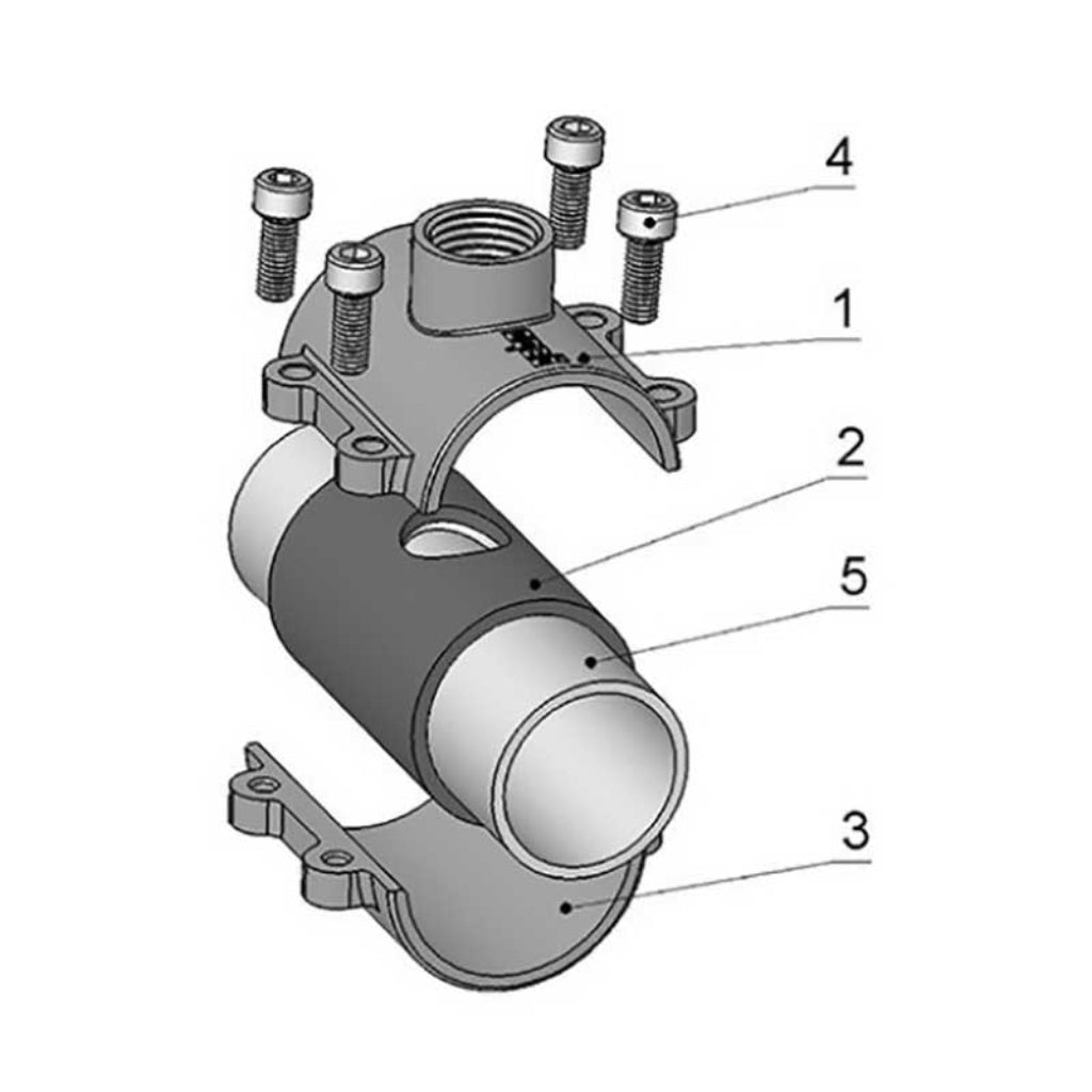 Pipe Saddle clamp mounting view, 646a, 646b, 646c, 646d, 646e, B027, B028, B029, B030, B031