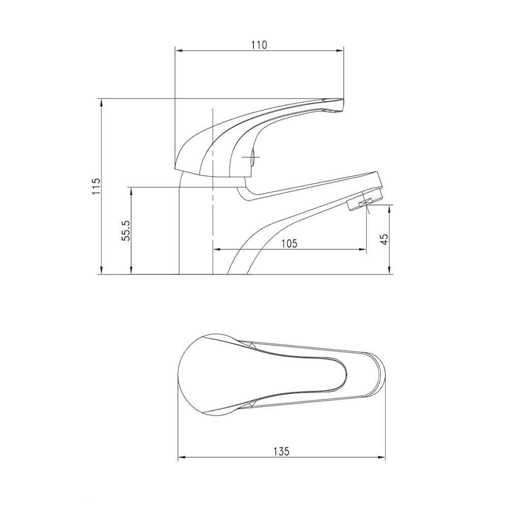 Monobloc Basin Mixer Tap with Waste Single Lever WRAS Chrome dimensions chart