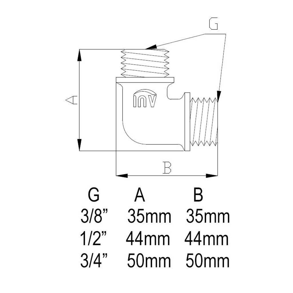 chrome threaded elbow fitting dimensions chart, 697a, 697b, 697c