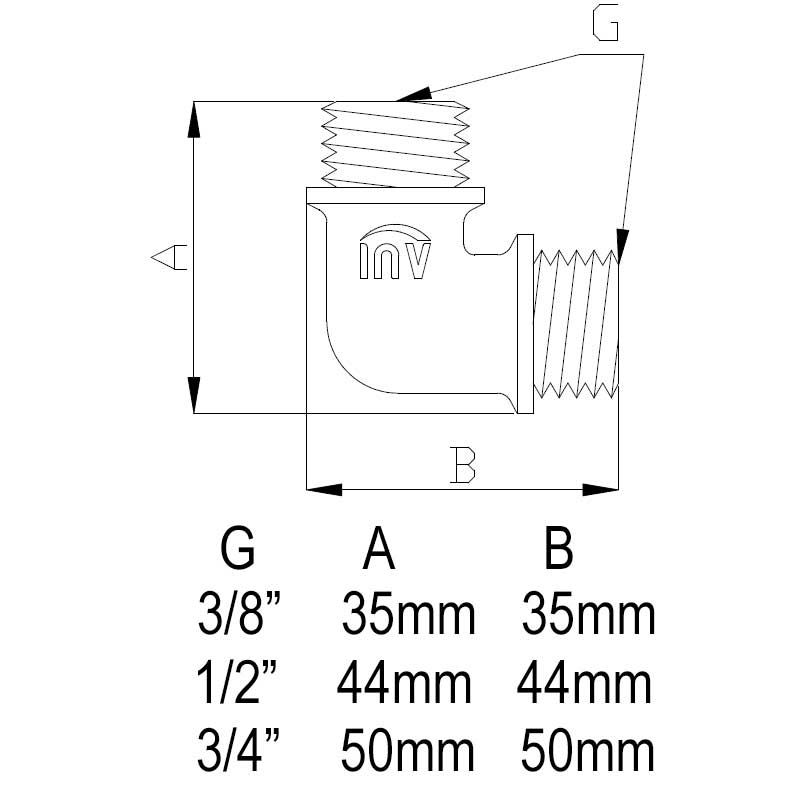 chrome threaded elbow fitting dimensions chart