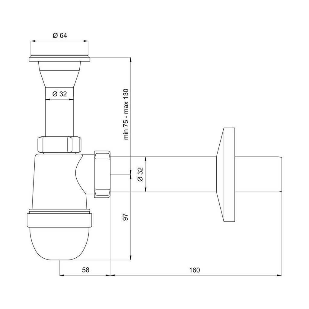 5/4 Inch x 32mm Washbasin Sink Drain Waste Bottle Trap - Kitchen Sink Waste Traps