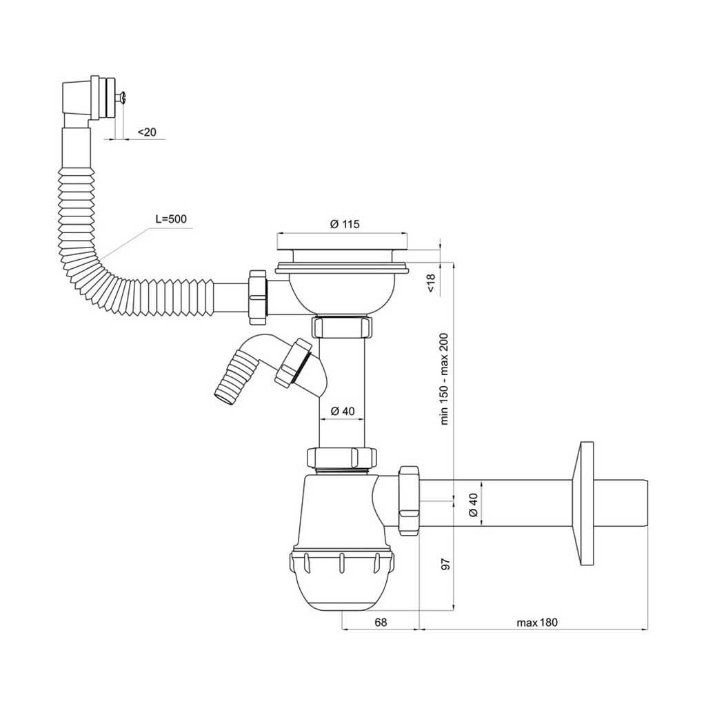 115mm Single Kitchen Sink Drain Waste P-Trap Wash Machine - Kitchen Sink Waste Traps