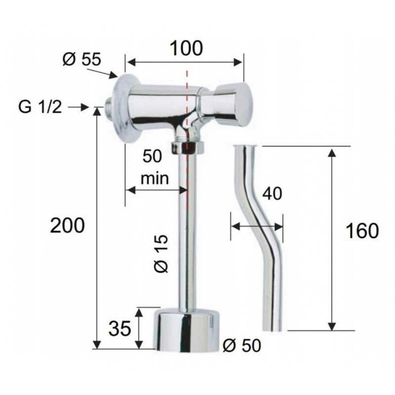 Urinal Flush Valve Auto Self Cutting Push Button Type 1/2" Chrome - plumbing4home