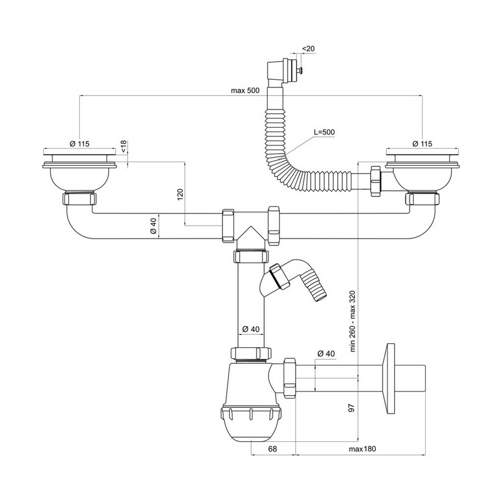 115mm Double Kitchen Sink Drain Waste Trap Wash Machine - Kitchen Sink Waste Traps