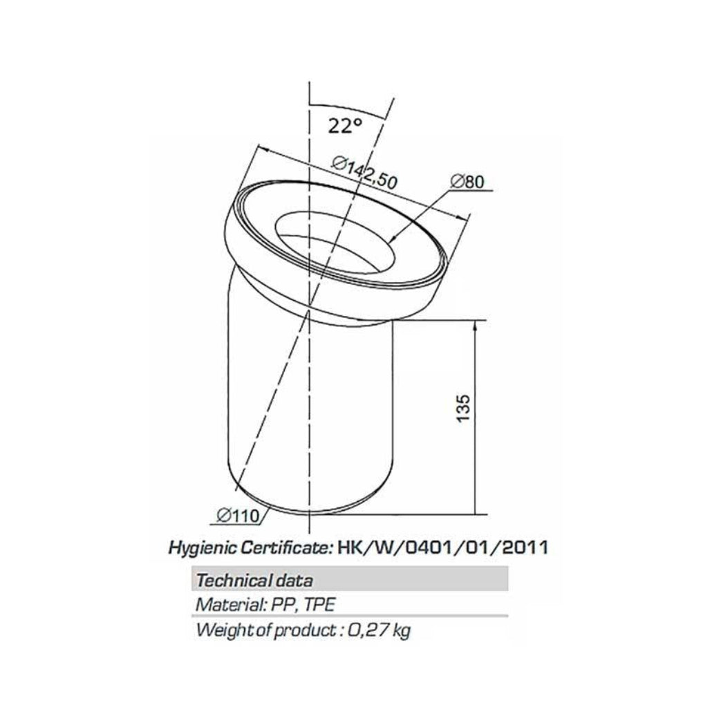 110mm Toilet Pan Connector Elbow Soil Pipe 22 Degree 731a