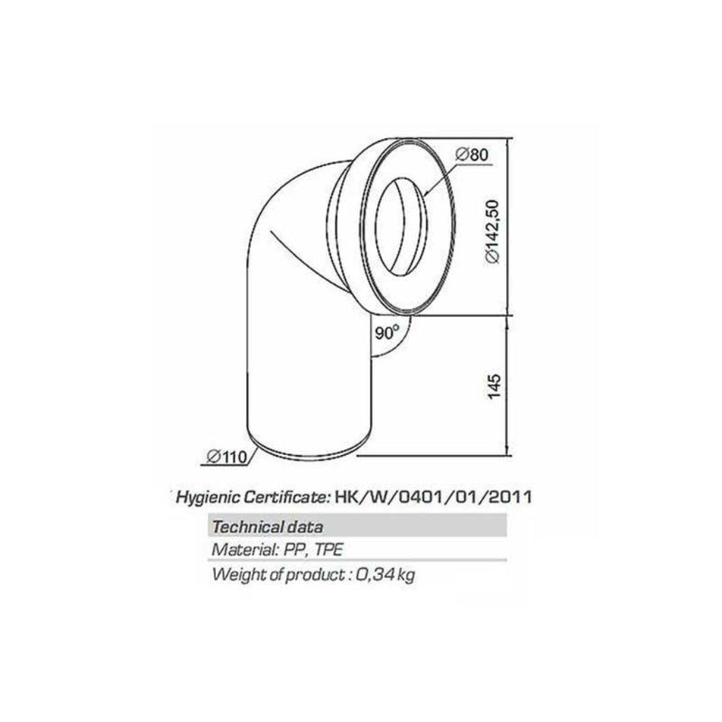 110mm Toilet Pan Connector Elbow Soil Pipe 90 Degree 731c
