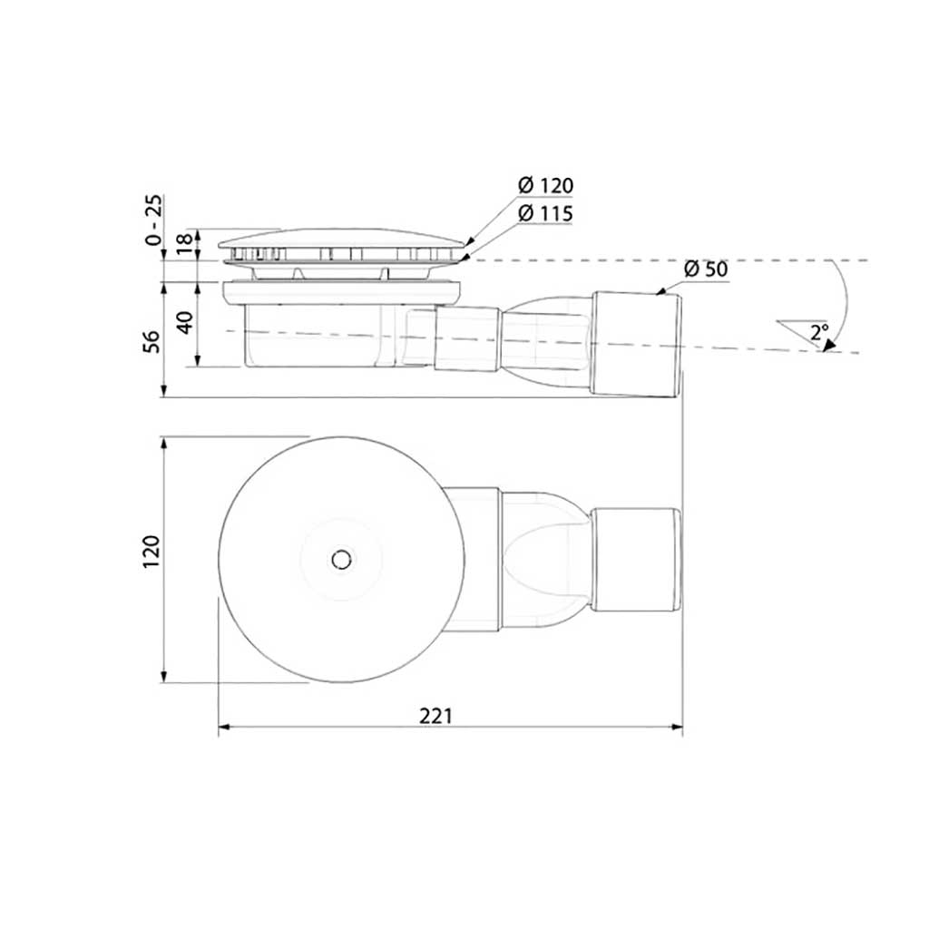 DN50 Slim Shower Trap Diameter 90 Super Flat Cup-Connection - Shower Drain