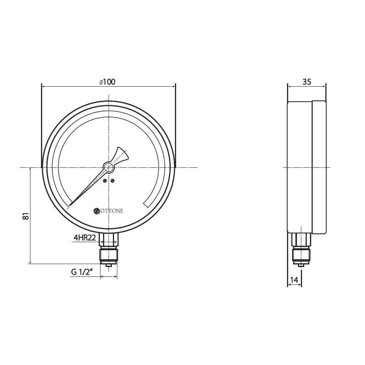 Water Pressure Gauge 100mm Dial 1/2 Manometer 2.5-10 Bar, 744a, 744b, 744c, 744d