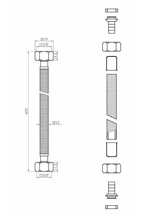 3/8 x 3/8 Inch Black Flexible Connector For Taps Toilets Flexible Connectors For Taps, A591a