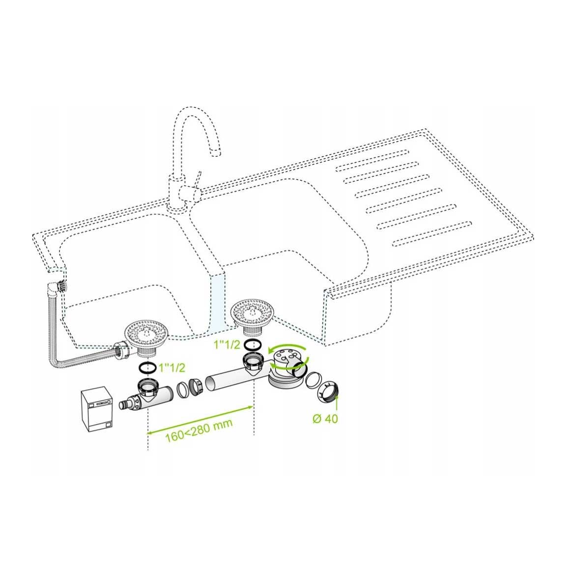 1/2 Inch 40mm Double Slim Flat Kitchen Sink Drain Waste Trap - Kitchen Sink Waste Traps