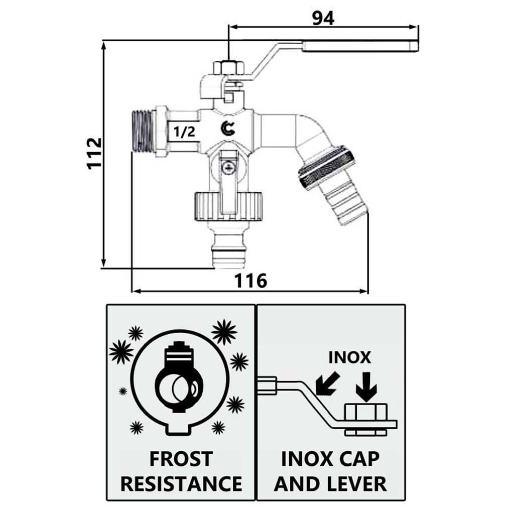 1/2 Inch Double Outlet Garden Outdoor Tap Ball Valve Faucet Garden Taps / Valves