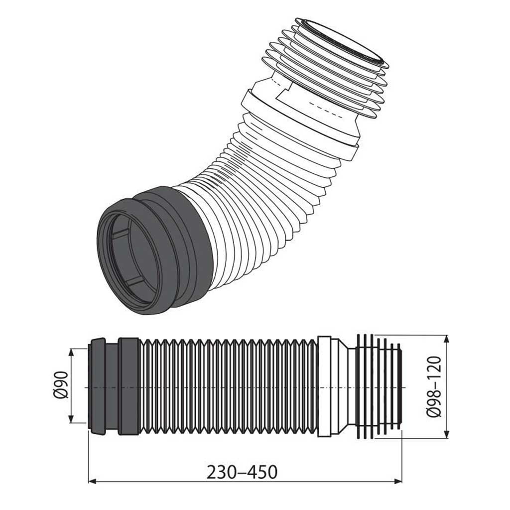 Long Flexible Toilet Pipe Waste Connector 90/110mm Toilet Waste Pipe