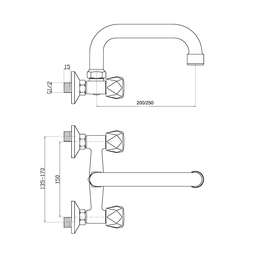 Kitchen Sink Mixer Tap 20/25cm Swivel Spout Wall Mounted Kitchen Taps, 869a, 869b