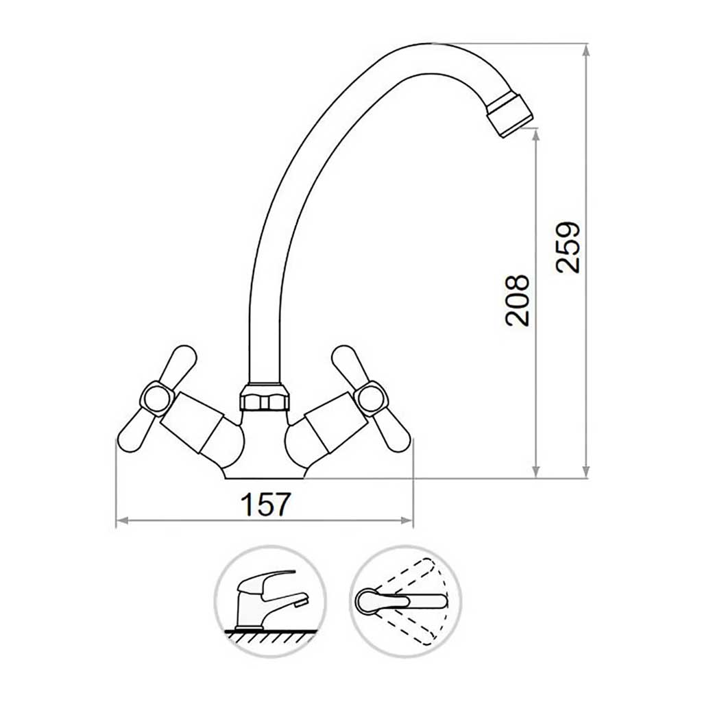 Traditional Retro F Spout Cross Head Kitchen Mixer Tap Kitchen Taps