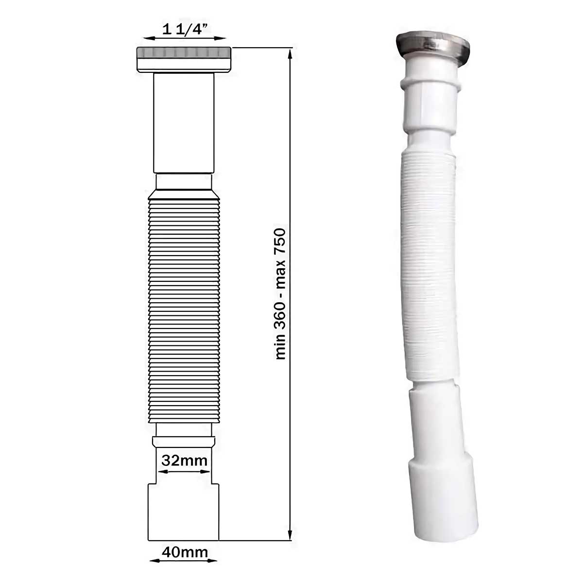 Flexible Siphon Drain Waste Trap Pipe with Nut 1 1/4 1 1/2 Kitchen Sink Waste Traps, 966a