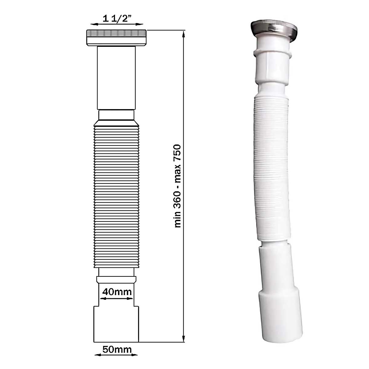 Flexible Siphon Drain Waste Trap Pipe with Nut 1 1/4 1 1/2 Kitchen Sink Waste Traps, 966b