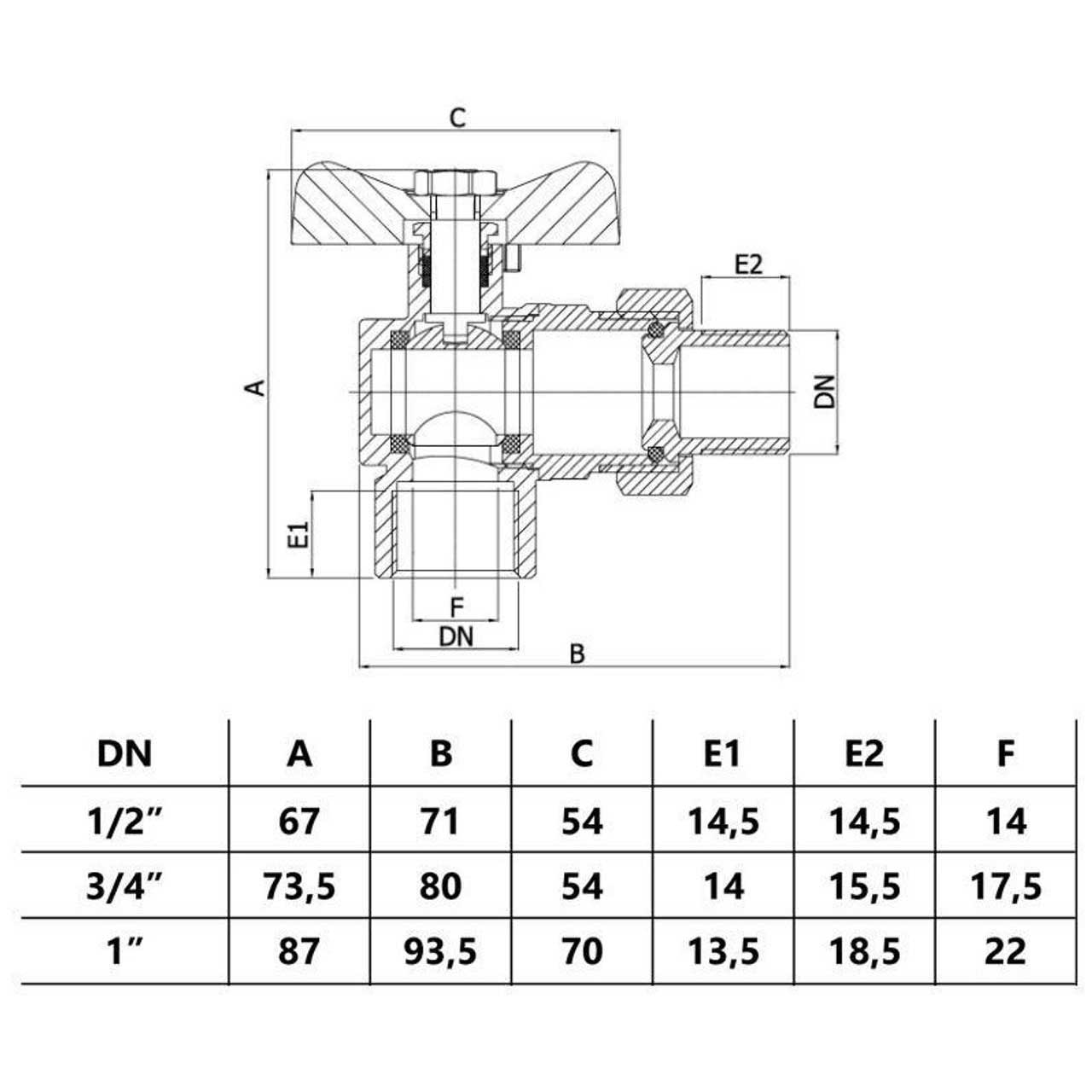 90deg Angled Shut-Off Ball Valve Butterfly Handle 1/2 3/4 1 Ball Valves, 974a, 974b, 974c