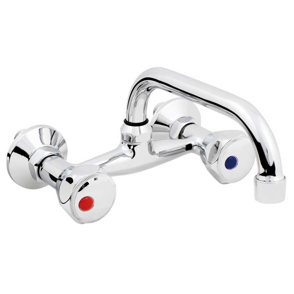 Chromed Classic Kitchen Tap Wall Mounted Swivel Spout Kitchen Taps