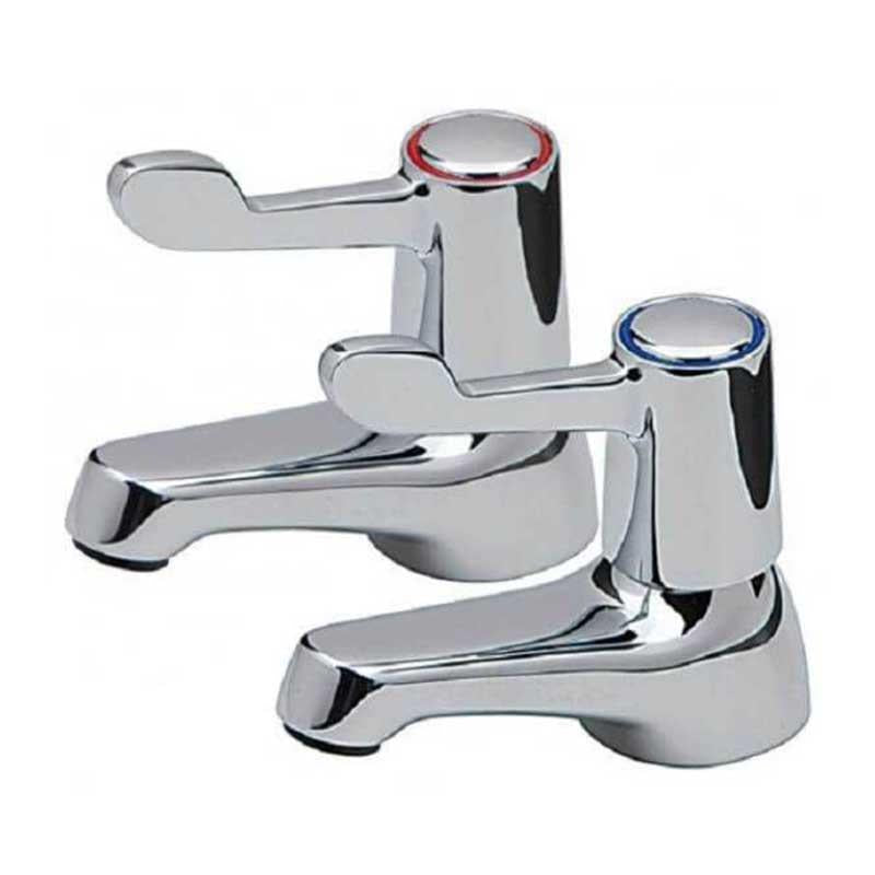 Pair Of Traditional Contract Lever Basin Taps Chrome WRAS Approved - plumbing4home