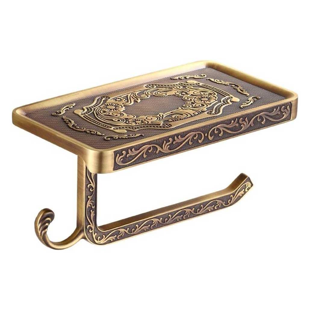 Toilet Roll Holder Phone Shelf Wall Mounted Antique Brass