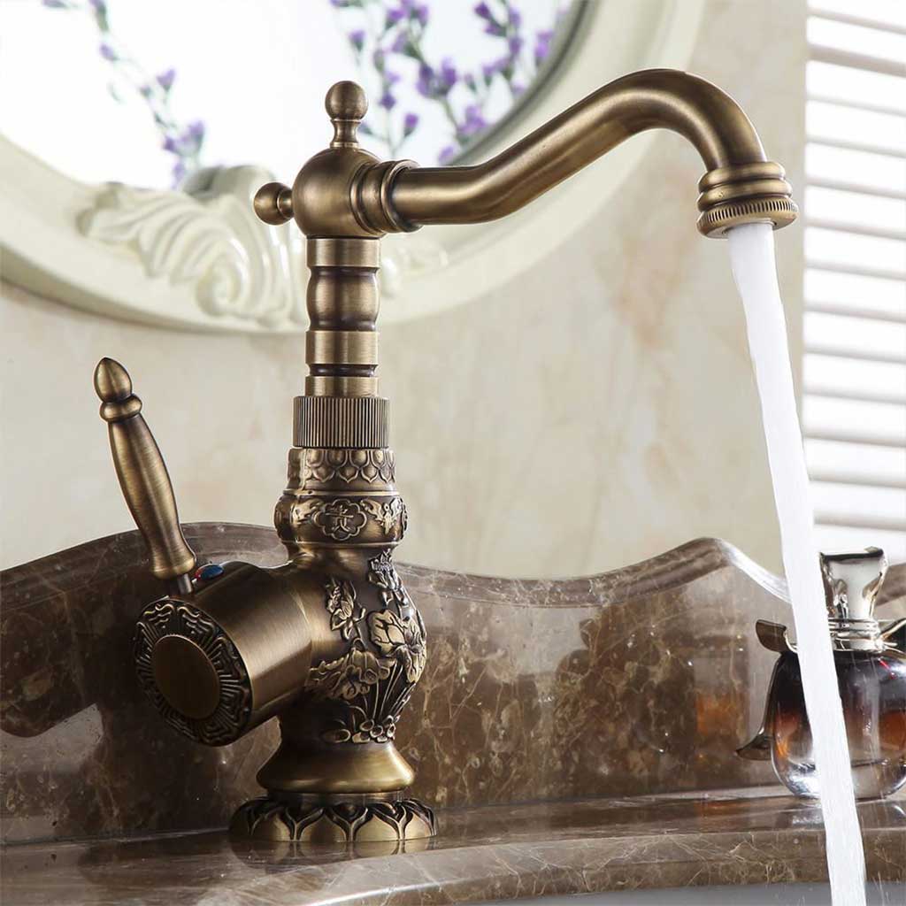 Kitchen Mixer Tap Deck Mounted Single Handle Antique Brass Kitchen Taps