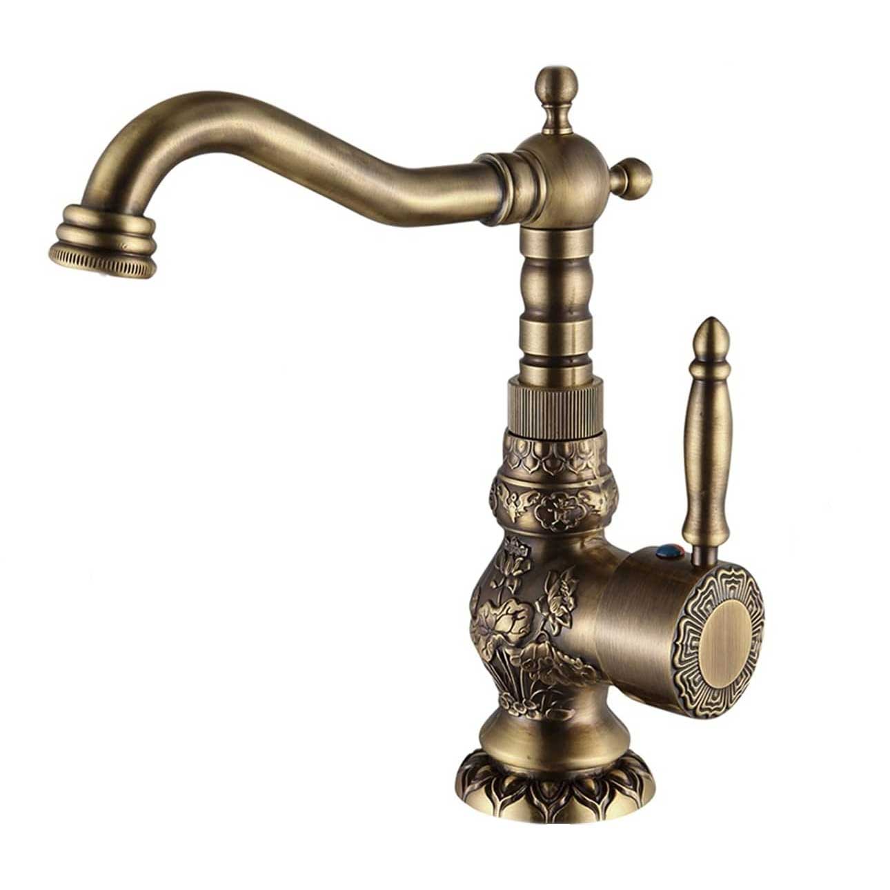 Kitchen Mixer Tap Deck Mounted Single Handle Antique Brass Kitchen Taps