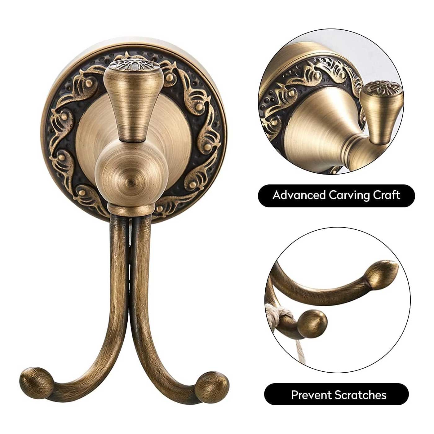 Bathroom Door Double Towel Hooks Coat Hangers Antique Brass
