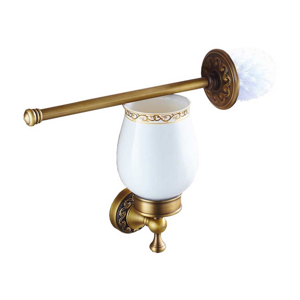 WC Toilet Cleaning Brush + Holder Ceramics Antique Brass