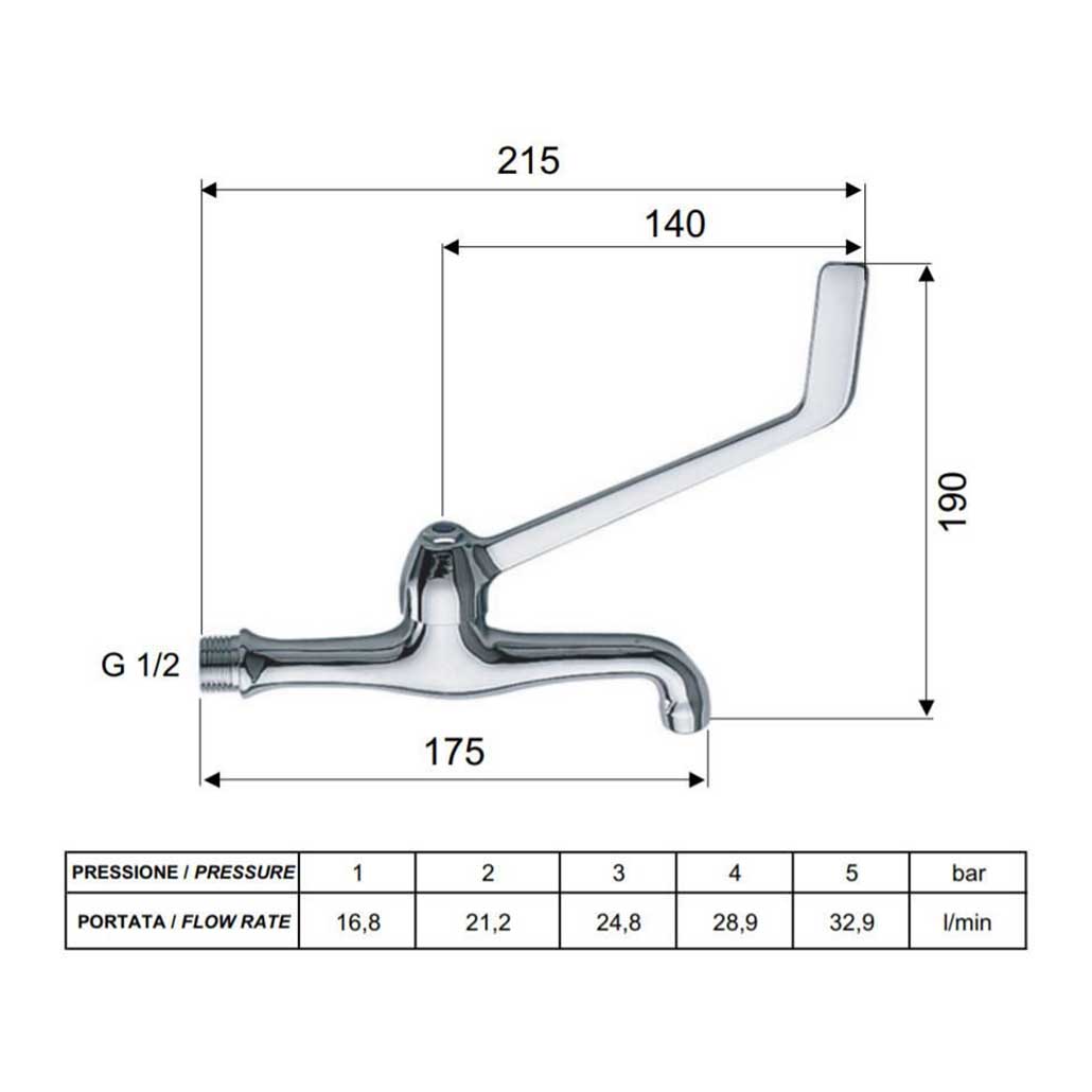 Chrome Wall Mounted Tap Disabled Mobility Long Lever Kitchen Taps