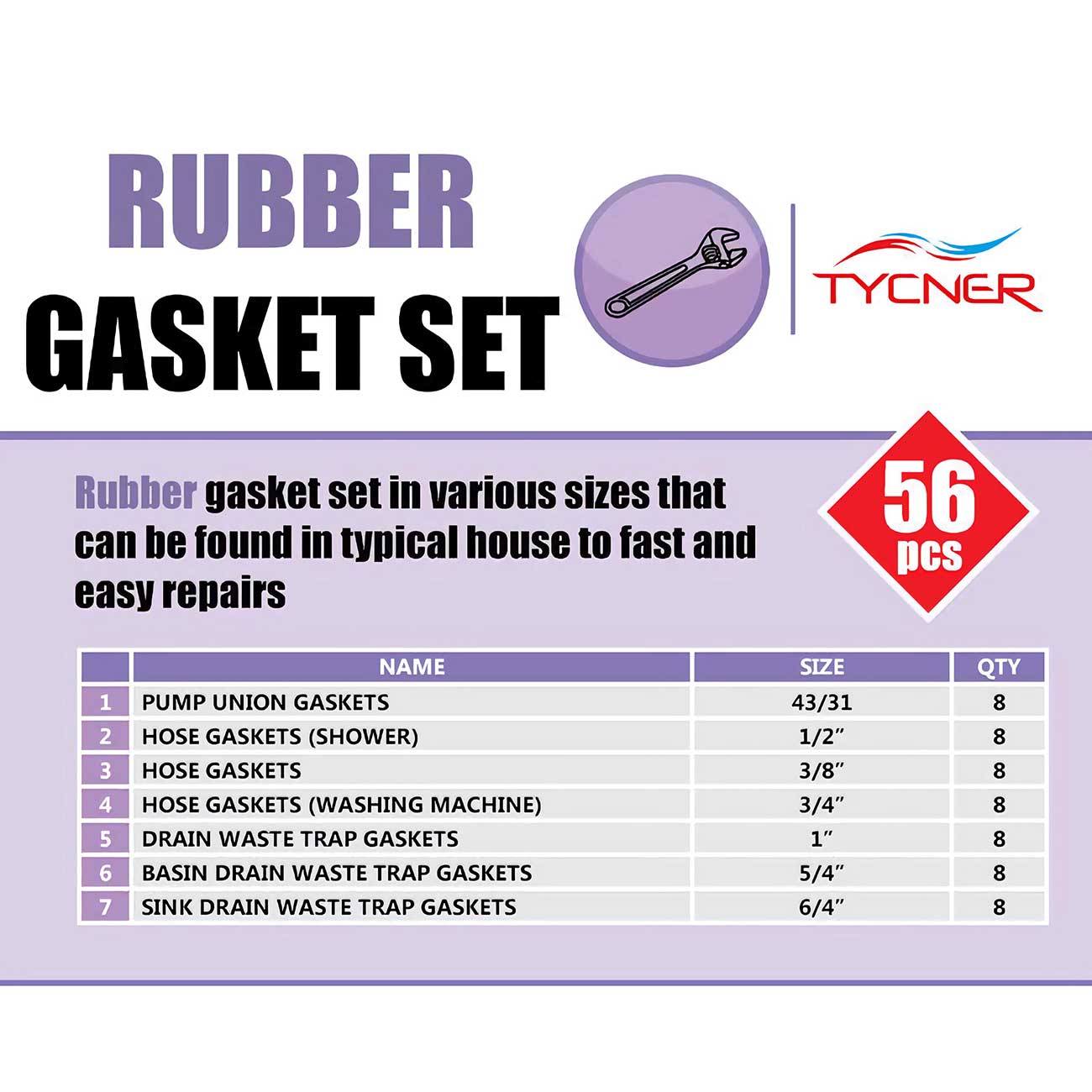 56x Kitchen Bathroom Universal Gaskets Rubber Washer Set Nuts Bolts and Washers