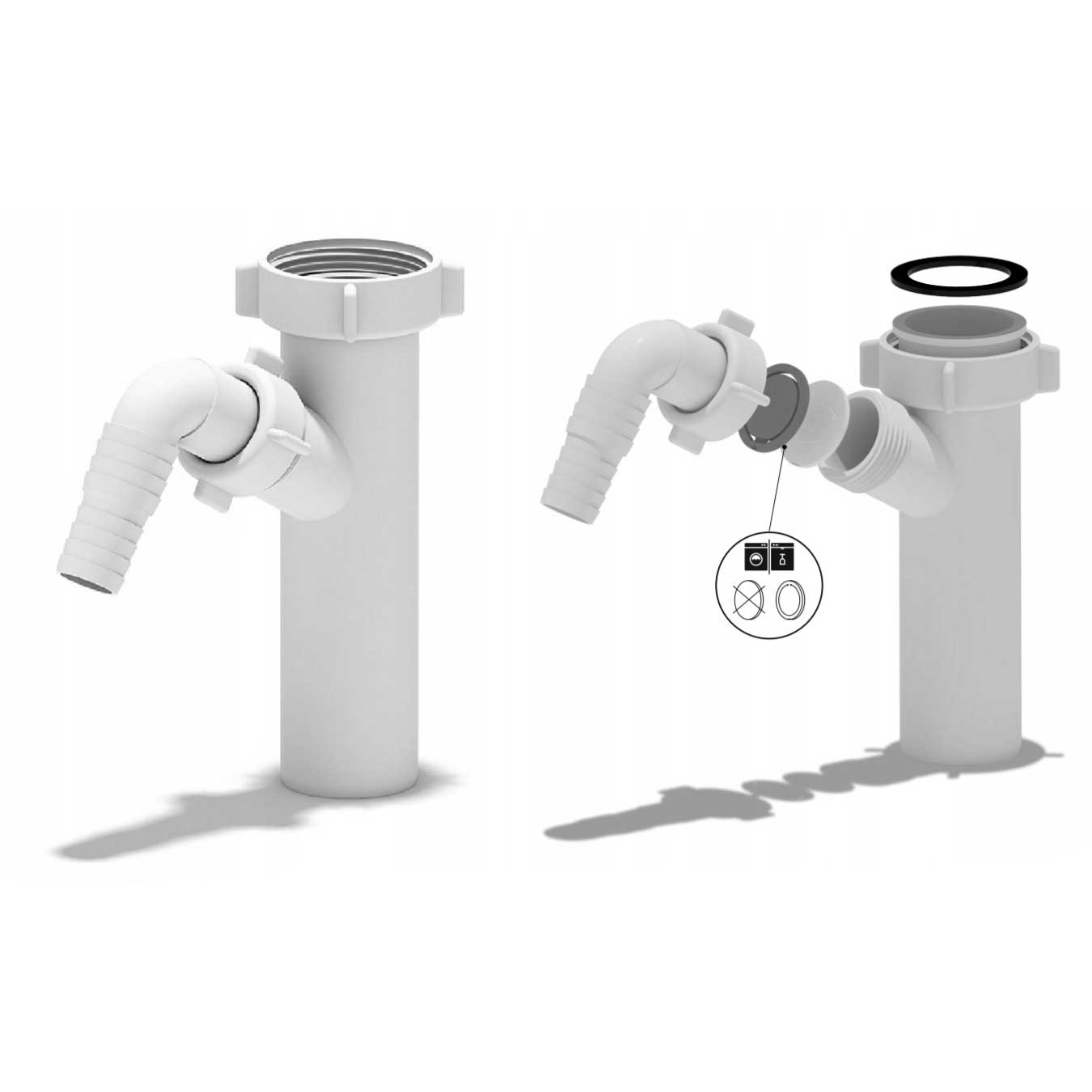 Drain Waste Trap Connector 1 1/2 x 40mm Dishwasher Input