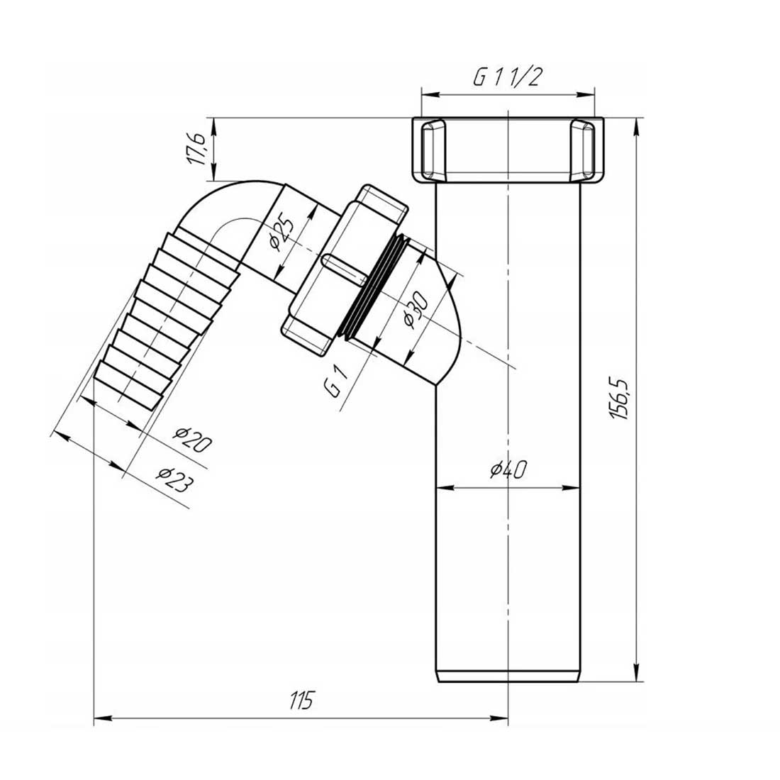 Drain Waste Trap Connector 1 1/2 x 40mm Dishwasher Input