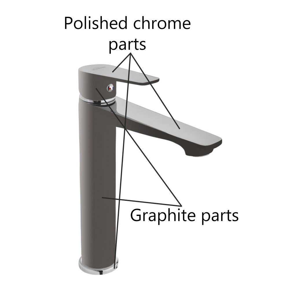 Graphite/Chrome Tall Bathroom Sink Mixer Tap Single Lever