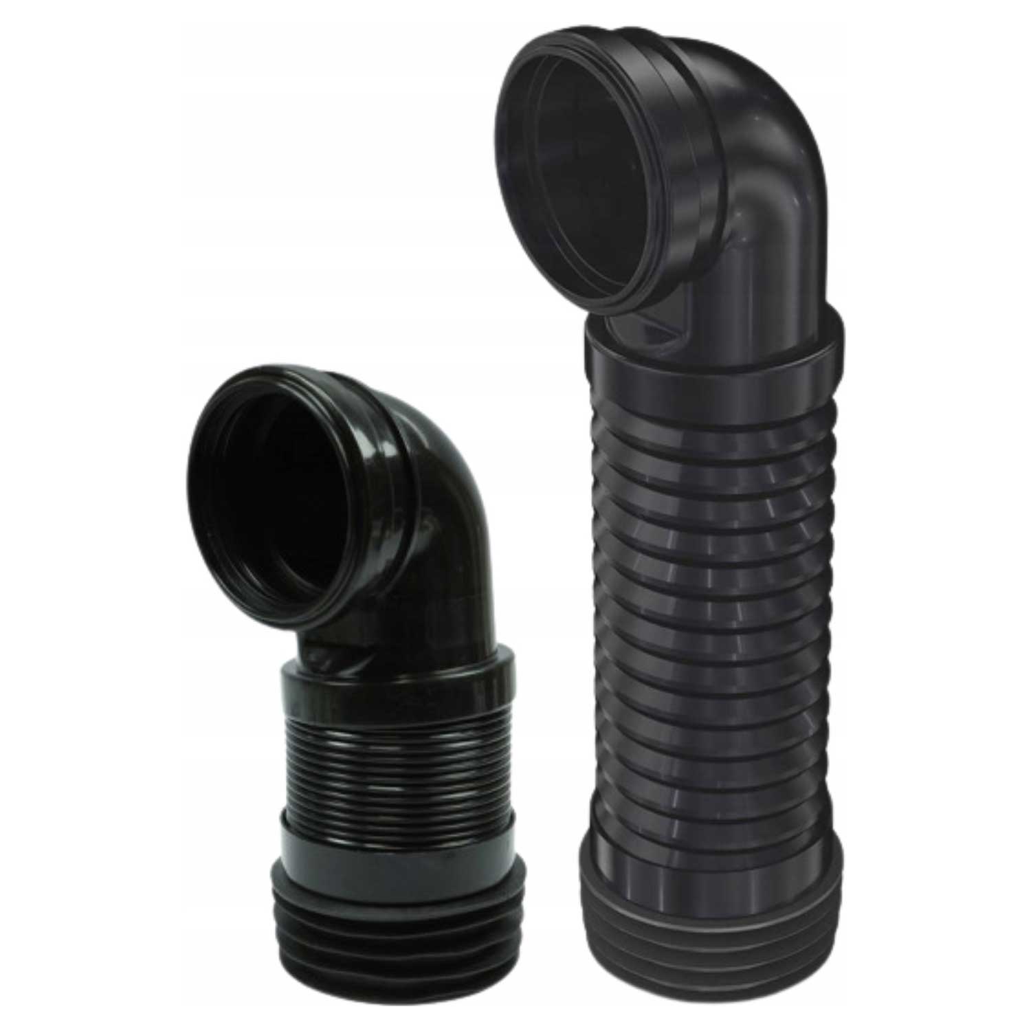 90mm Inlet x 90-110mm Outlet Toilet Flexible Pan Connector Elbow Black