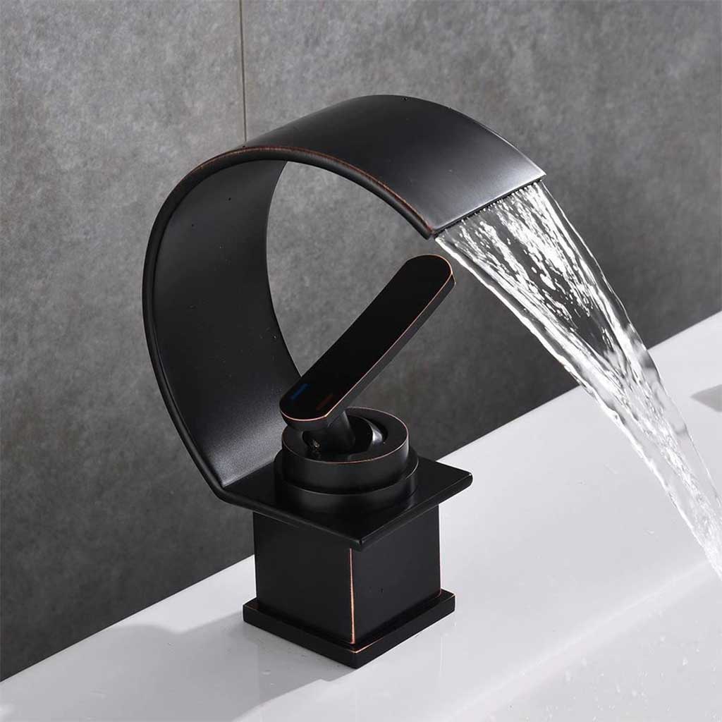 Basin Sink Designer Mixer Tap Waterfall Black Copper Effect Single Handle