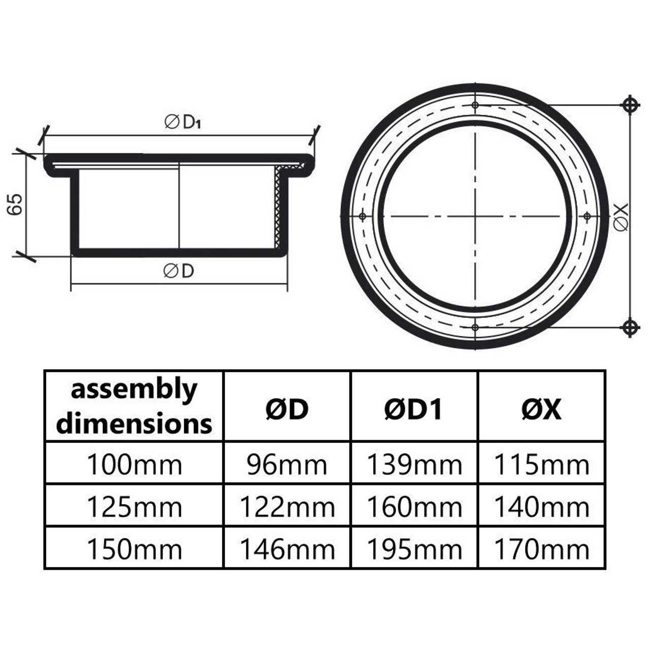 100/125/150mm White Vent Ducting Pipe Wall Plate Spigot Ducting, A435a, A435b, A435c