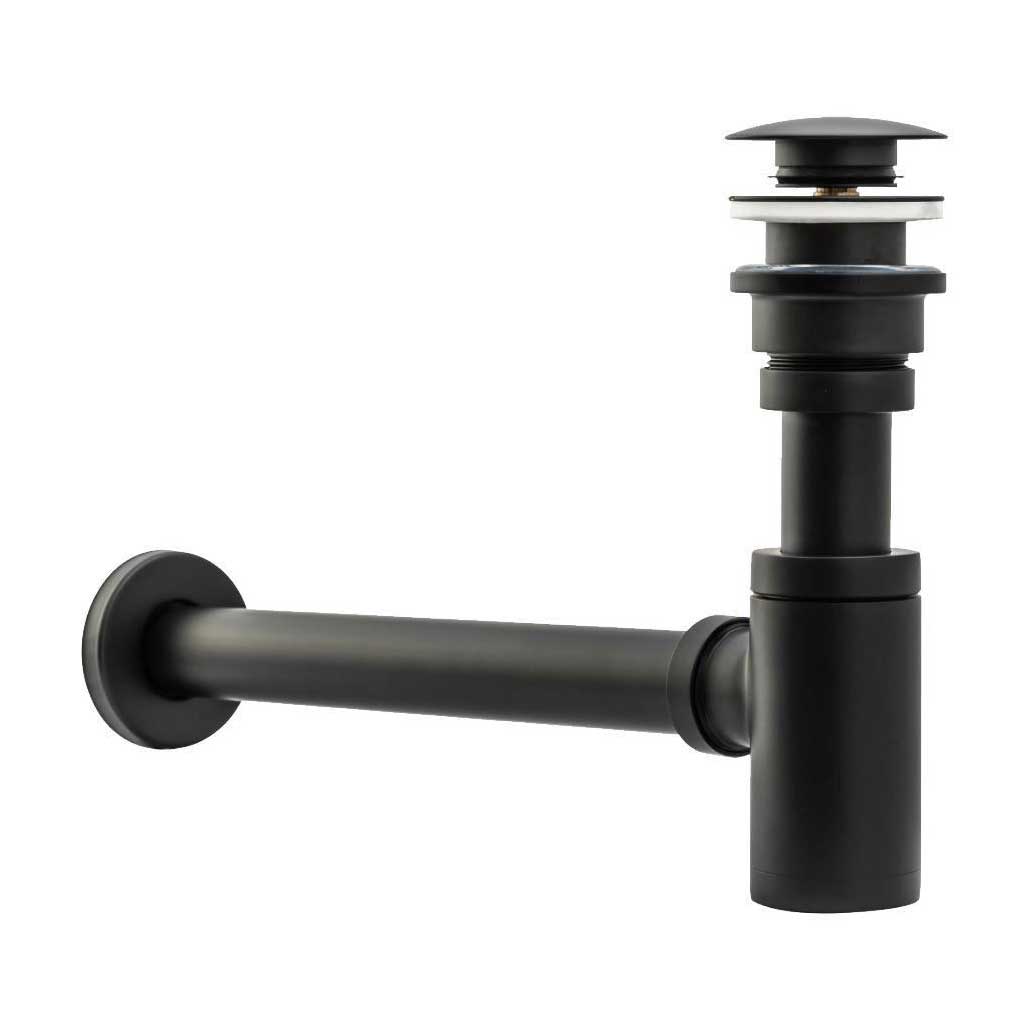 Black Waste Bottle Basin Trap + Click-Clack Sink Drain Plug