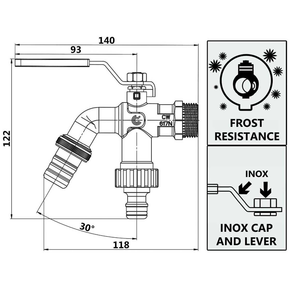 3/4 Inch BSP Double Outlet Garden Outside Tap Hose Fitting Garden Taps / Valves