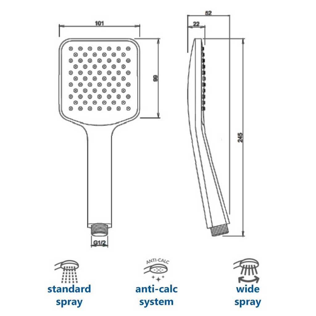 Handheld Shower Head Black Colour Square Shape, A487b