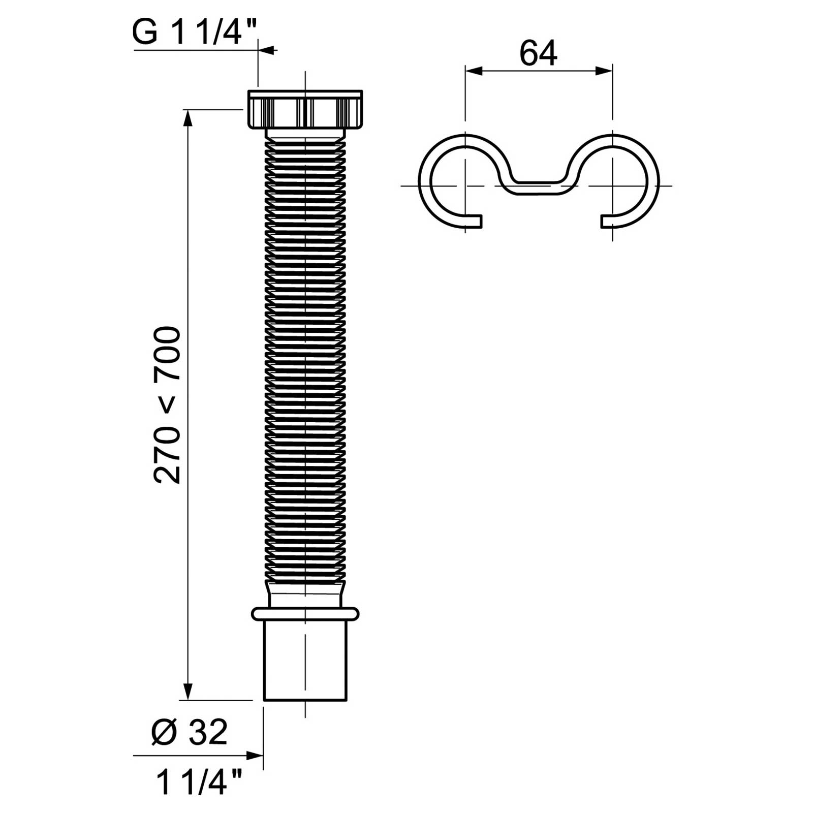 Extendable 270-700mm Flexible Waste Drain Connector 32mm 40mm, A502a