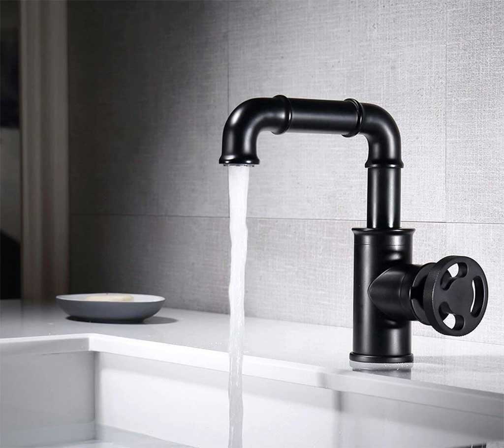 Industrial Style Black Bathroom Sink Mixer Tap Deck Mounted Basin Taps