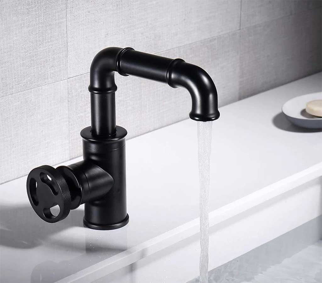 Industrial Style Black Bathroom Sink Mixer Tap Deck Mounted Basin Taps