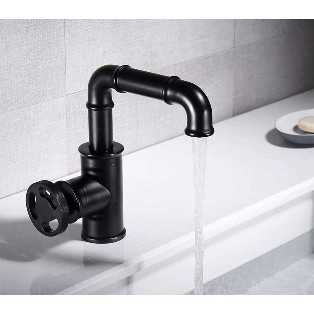 Industrial Style Black Bathroom Sink Mixer Tap Deck Mounted Basin Taps